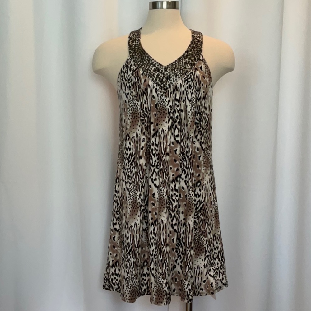VS Bra Tops Embellished Animal Print T-Back Pullover Dress Women Size L